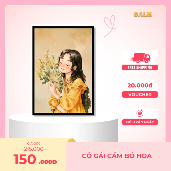 Tranh Treo Tường Thiếu Nữ Cầm Hoa