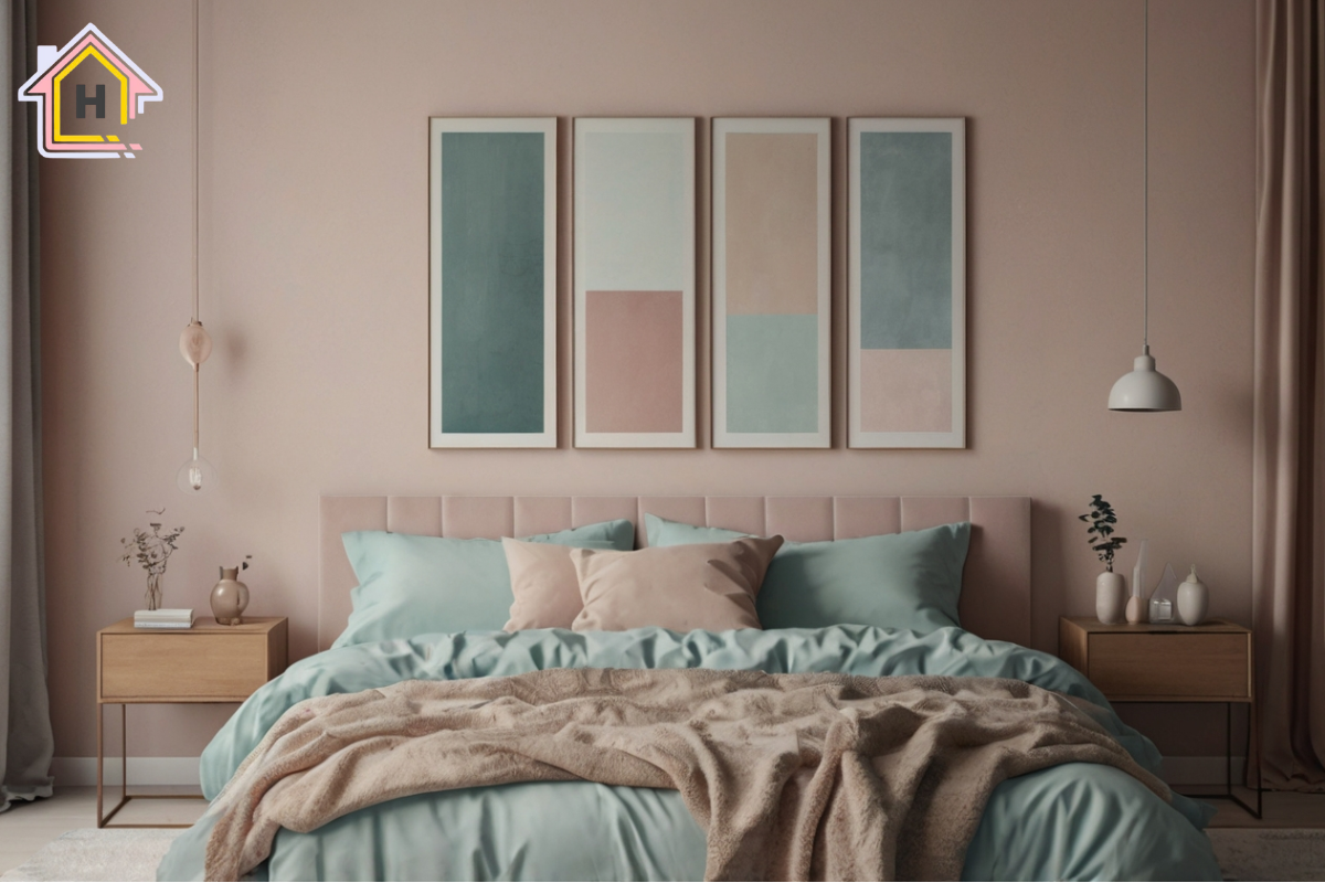 Tranh treo tường màu pastel phối hợp nội thất phòng ngủ - tranh treo phòng ngủ đơn giản